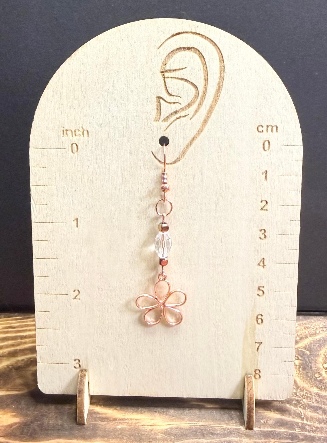 NEW Rose Gold Hollow Hippie Boho Flower Earrings w/ Clear Glass Faceted Beads