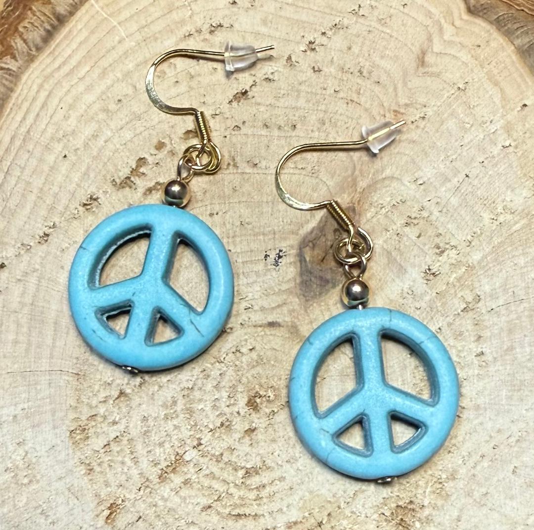 NEW Green Howlite Peace Sign Earrings