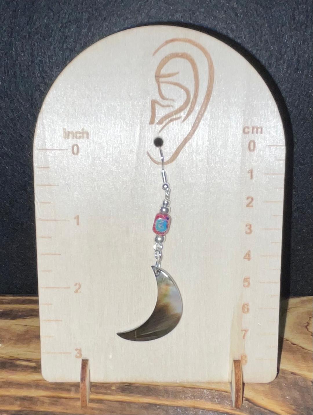 NEW Natural Black Lip Shell Crescent Moon Earrings w/ Imperial Jasper Stone Beads