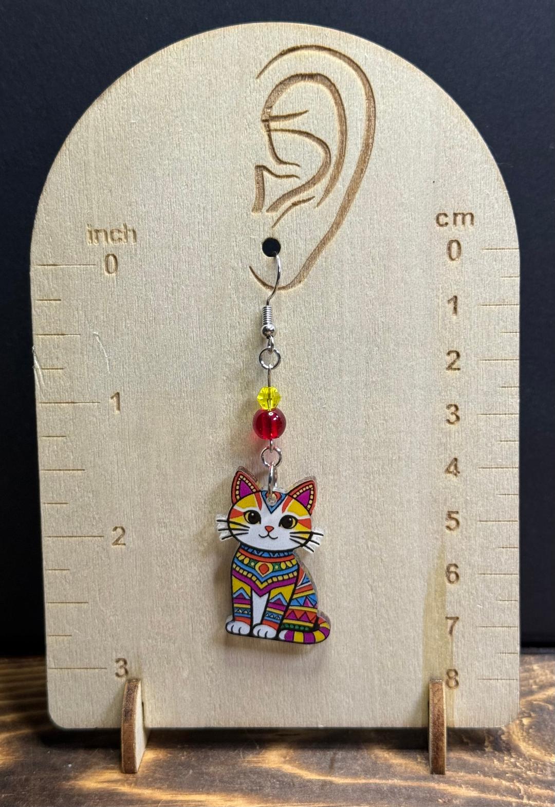 NEW Vibrant & Bold Acrylic Boho India Style Cat Earrings w/ Glass Beads