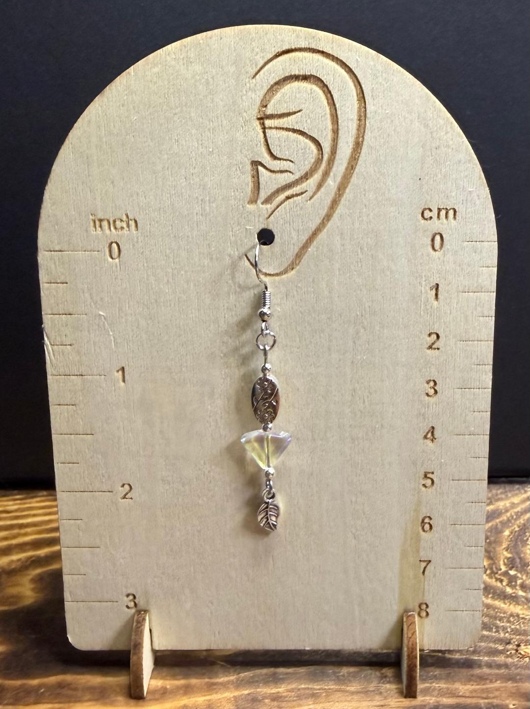NEW Iridescent Glass Triangle Earrings w/ Oval Flower Charms
