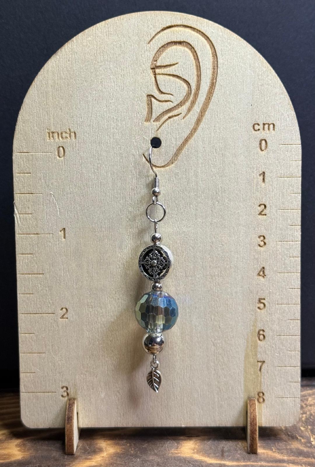 NEW Large Iridescent Glass Ball Earrings w/ Small Leaves