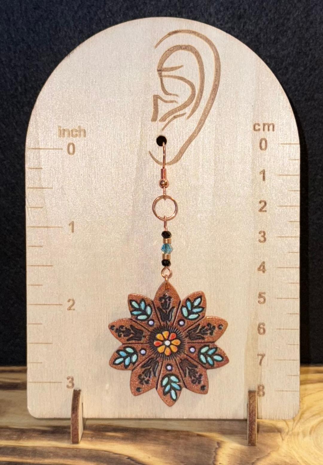 NEW Soft Leather Flower Mandala & Beaded Earrings