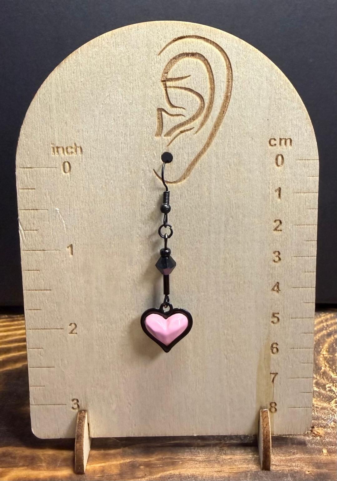 NEW Light Pink Heart Charm Earring w/ Black Beads