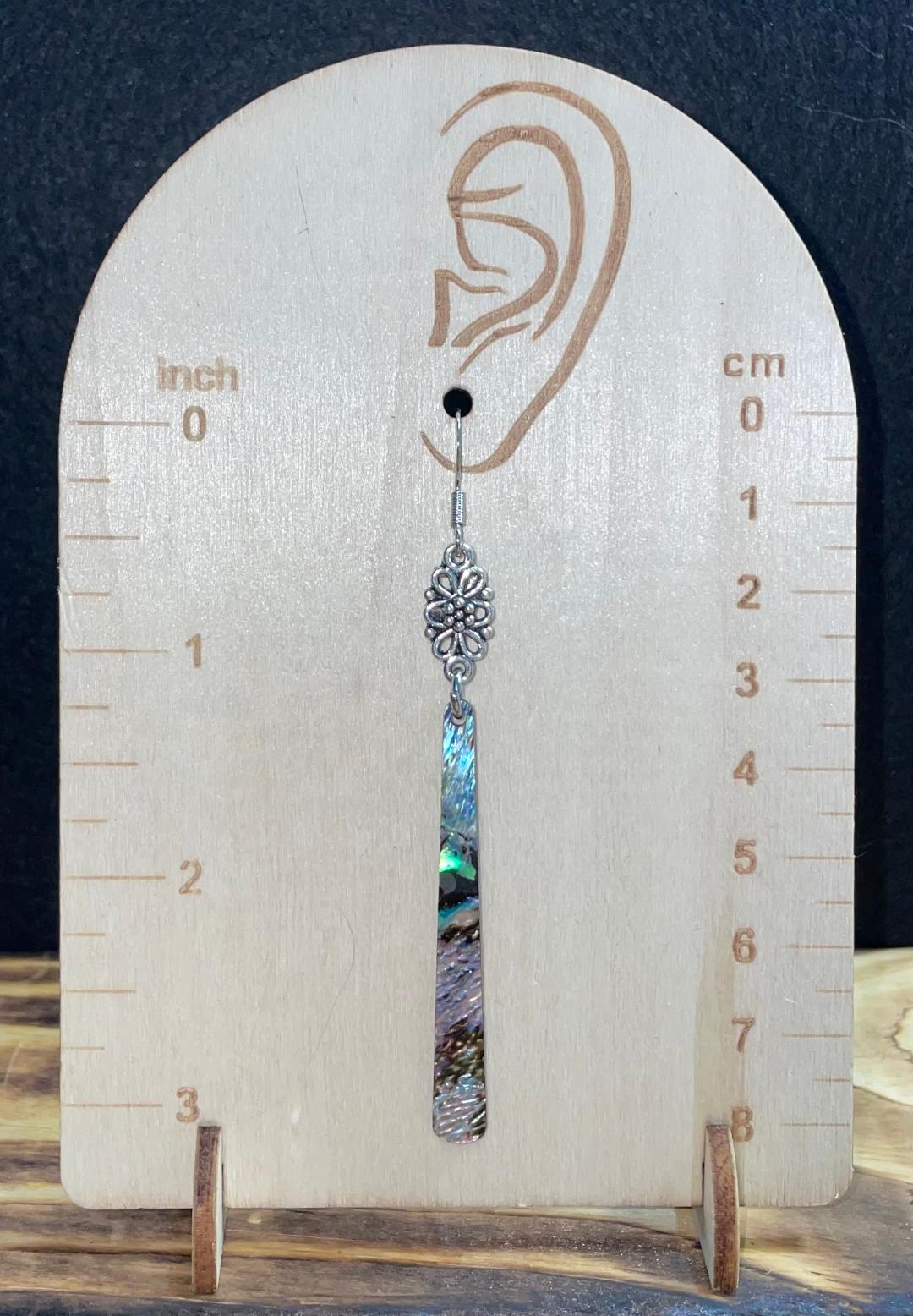 NEW Long Abalone Themed Acrylic Earrings w/ Filigree Charm