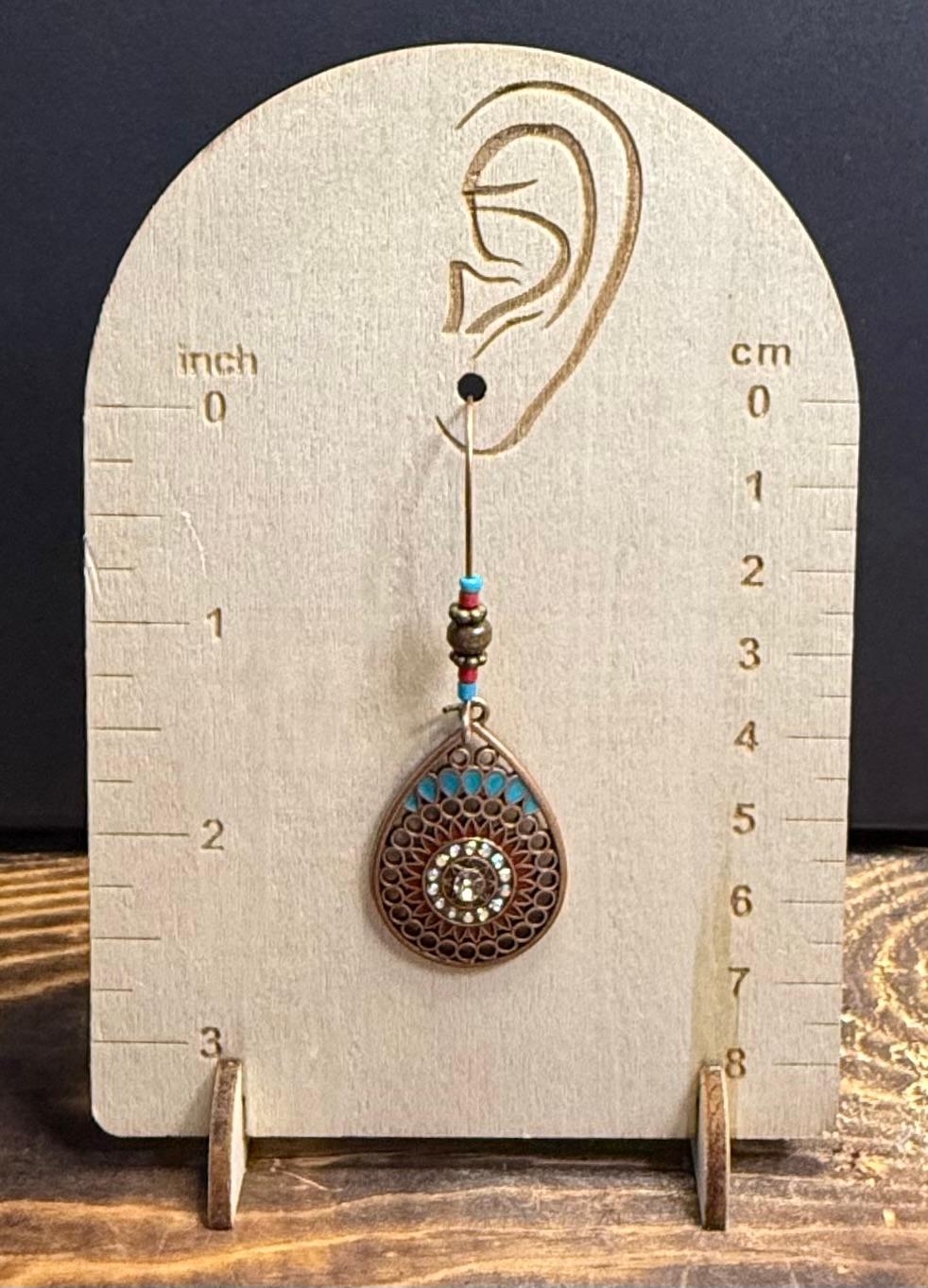 NEW Bronze Boho Style Teardrop Earrings w/ Beads & Rhinestones