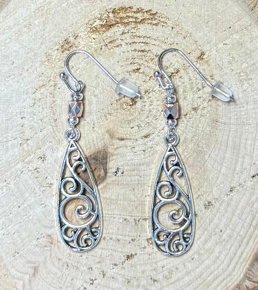NEW Long Filigree Teardrop Boho Charm Earrings