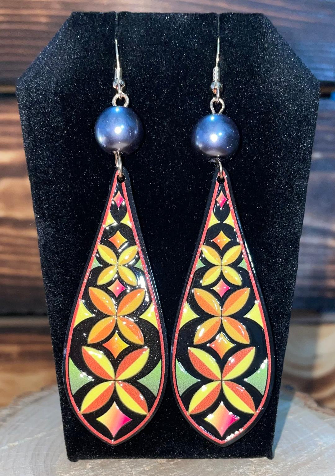 NEW Extra Long Teardrop Yellow Orange Geometric Earrings