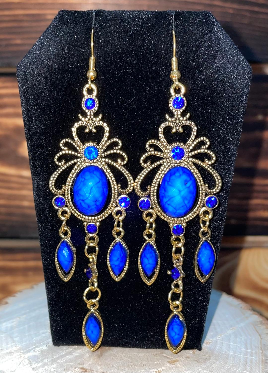 NEW Boho Chic Tribal Extra Long Blue Stone Earrings