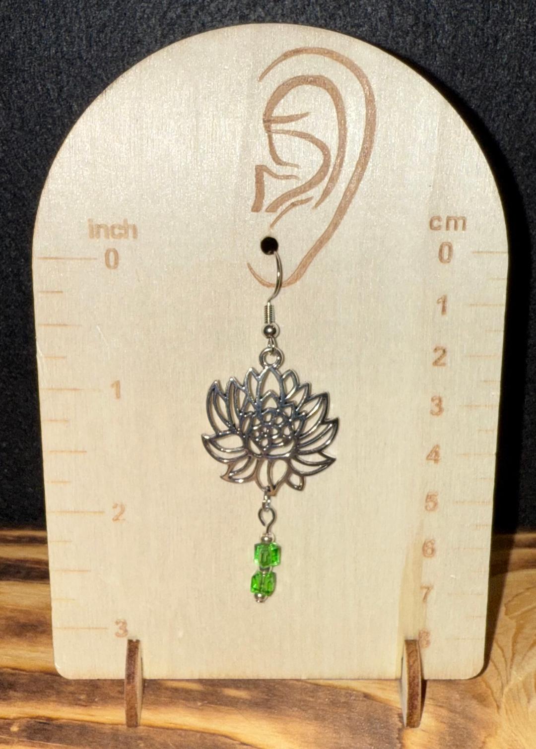 NEW Hollow Lotus Flower & Green Glass Beads