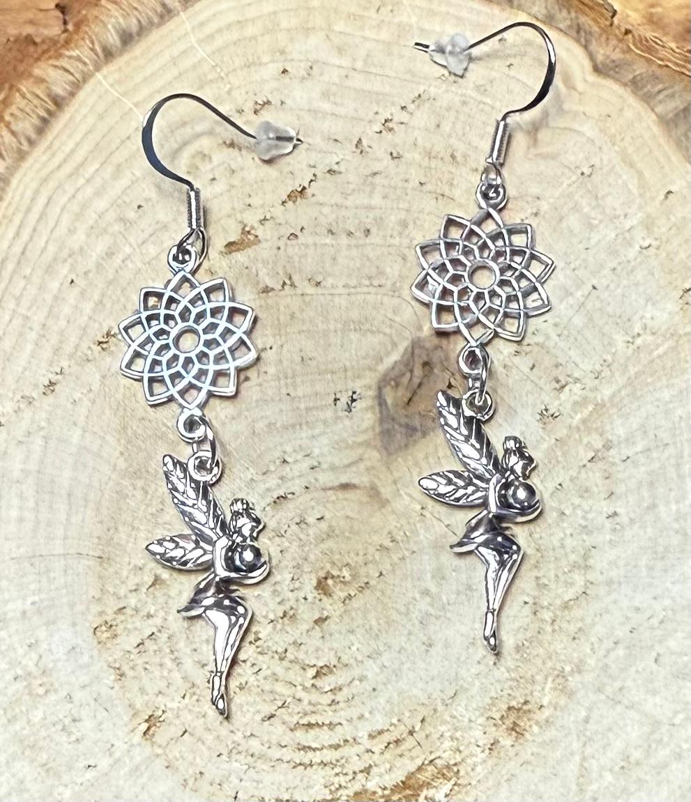NEW Fairy Charm & Lotus Silver Alloy Earrings