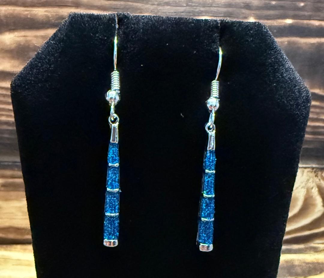 NEW Sleek Minimalist Silver Tone & Teal Glitter Accented Earrings