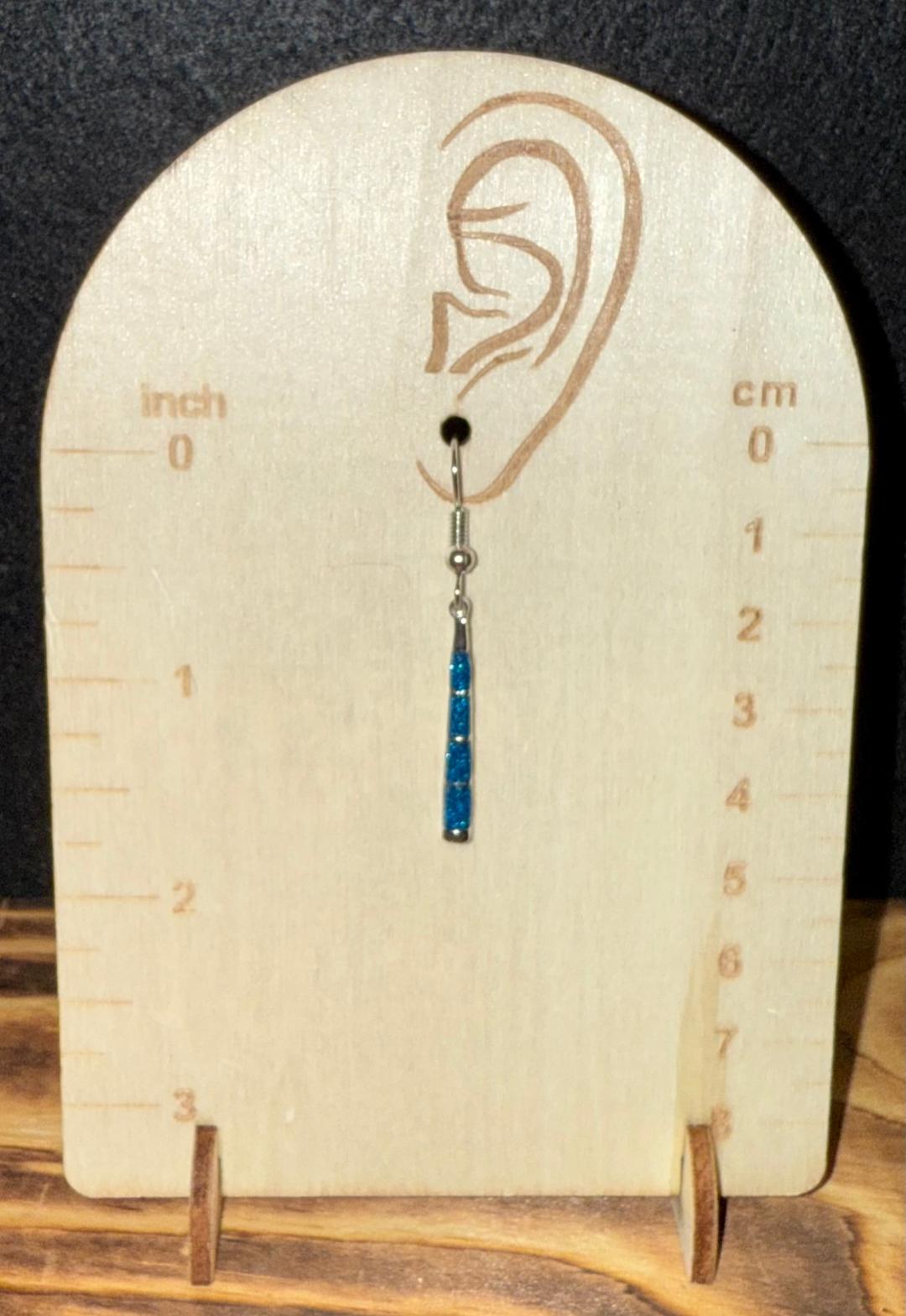 NEW Sleek Minimalist Silver Tone & Teal Glitter Accented Earrings