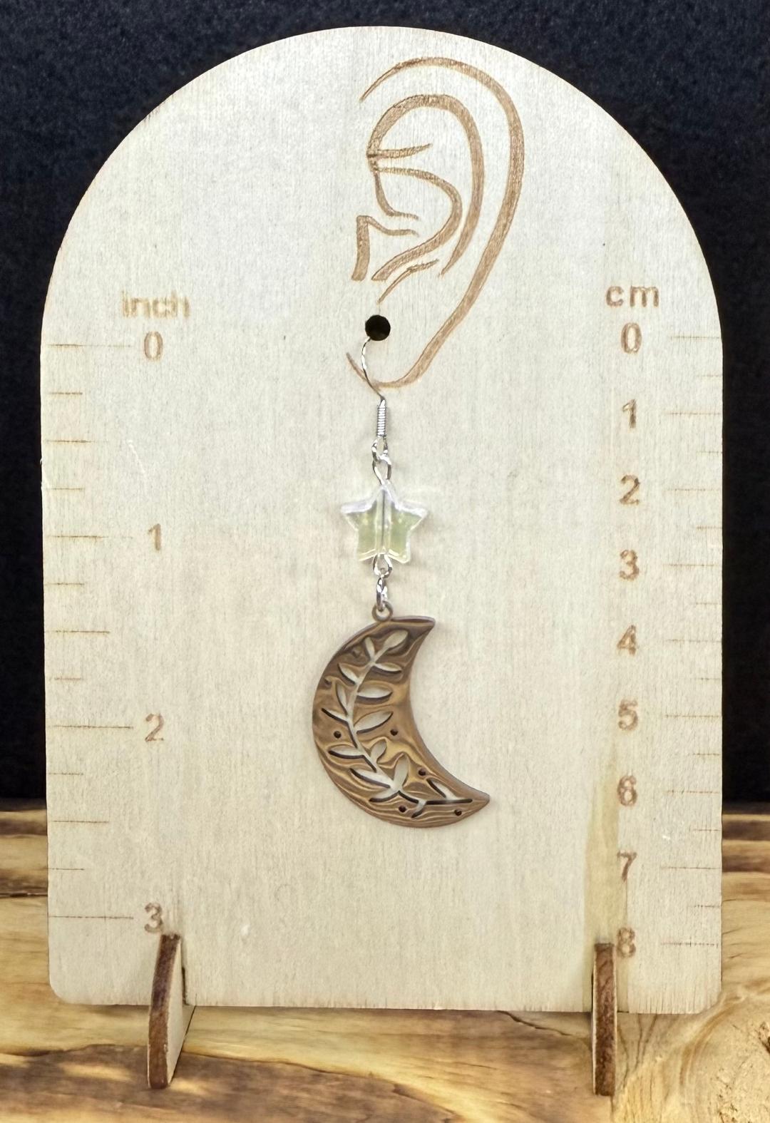 NEW Stainless Steel Crescent Moon Earrings w/ Iridescent Star