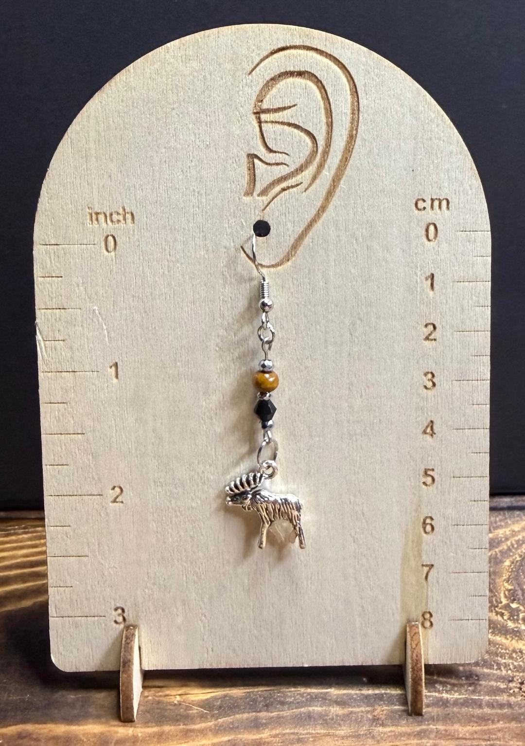 NEW Elk or Moose Charm Earrings w/ Brown & Black Beads
