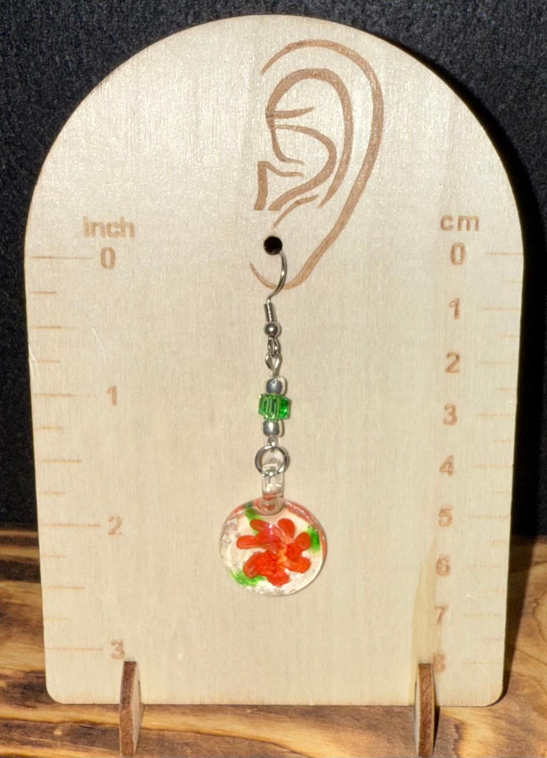 NEW Orange Flower Murano Inspired Glass Water Drop Earrings