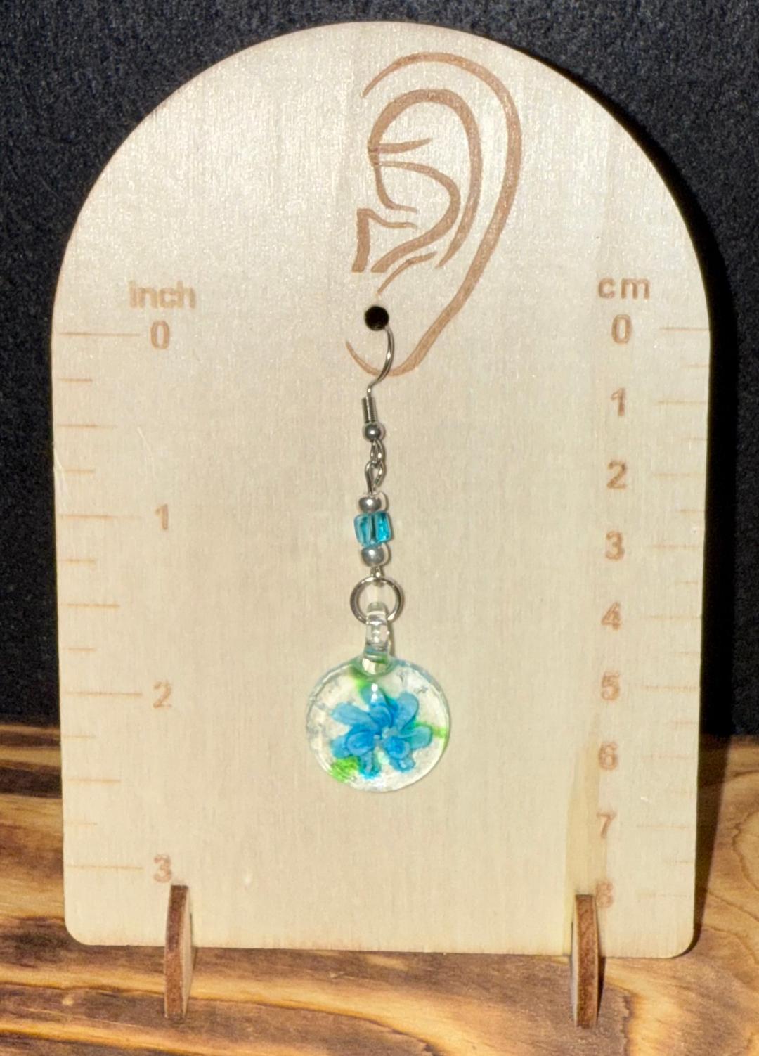 NEW Teal Flower Murano Inspired Glass Water Drop Earrings