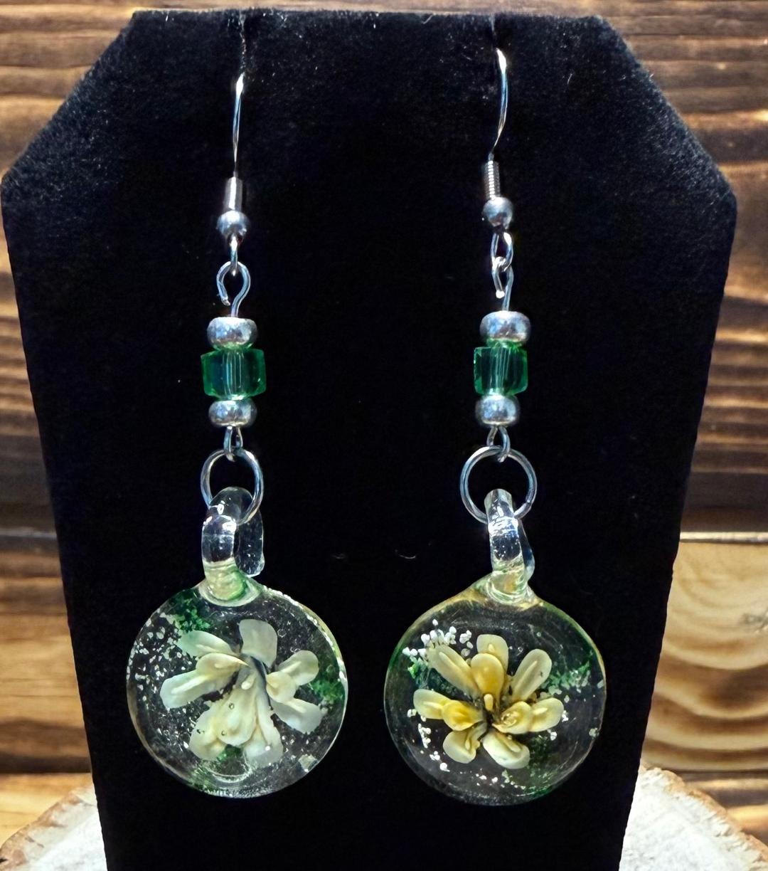NEW Yellow Flower Murano Inspired Glass Water Drop Earrings