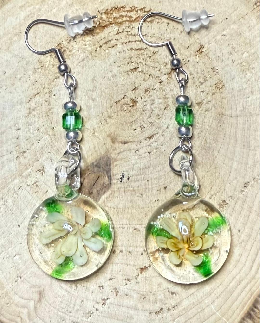 NEW Yellow Flower Murano Inspired Glass Water Drop Earrings