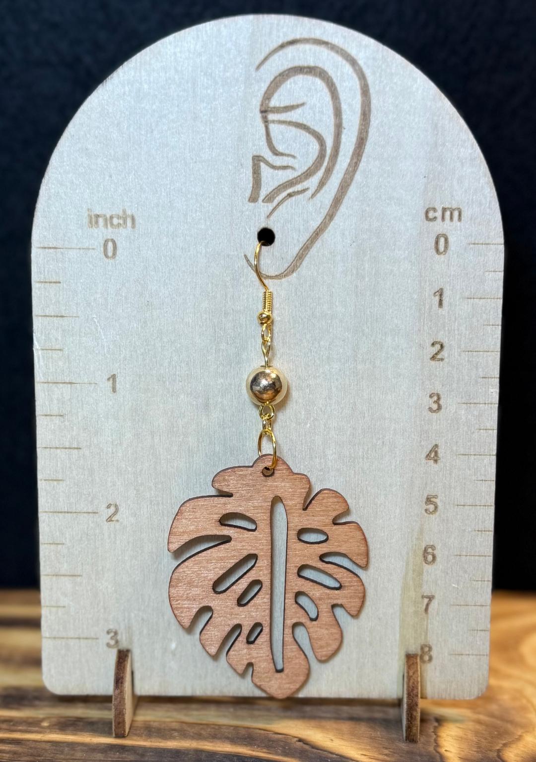 NEW Natural Wood Tone Monstera Leaf Earrings