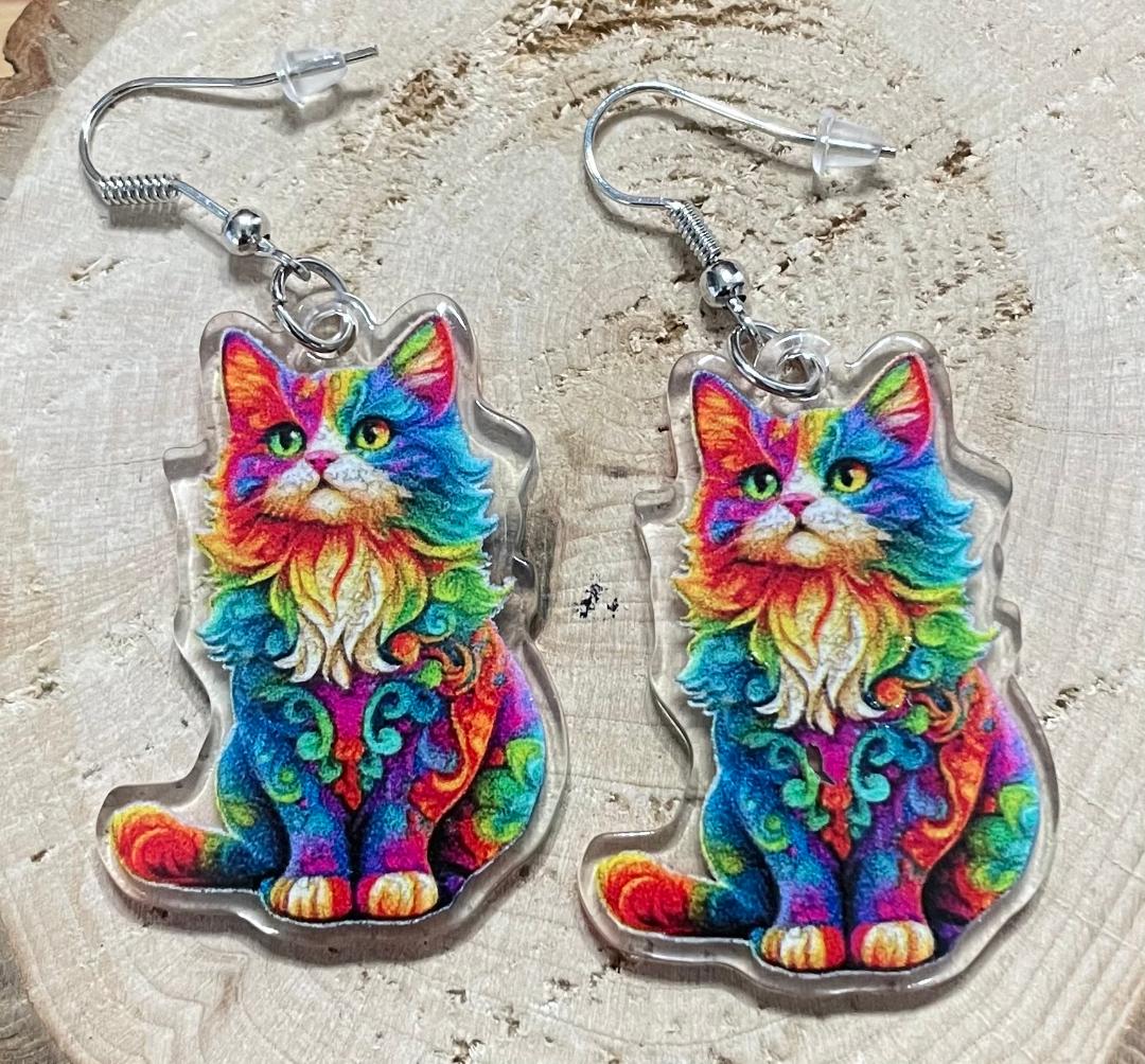 NEW Neon Rainbow Acrylic Kitten Earrings