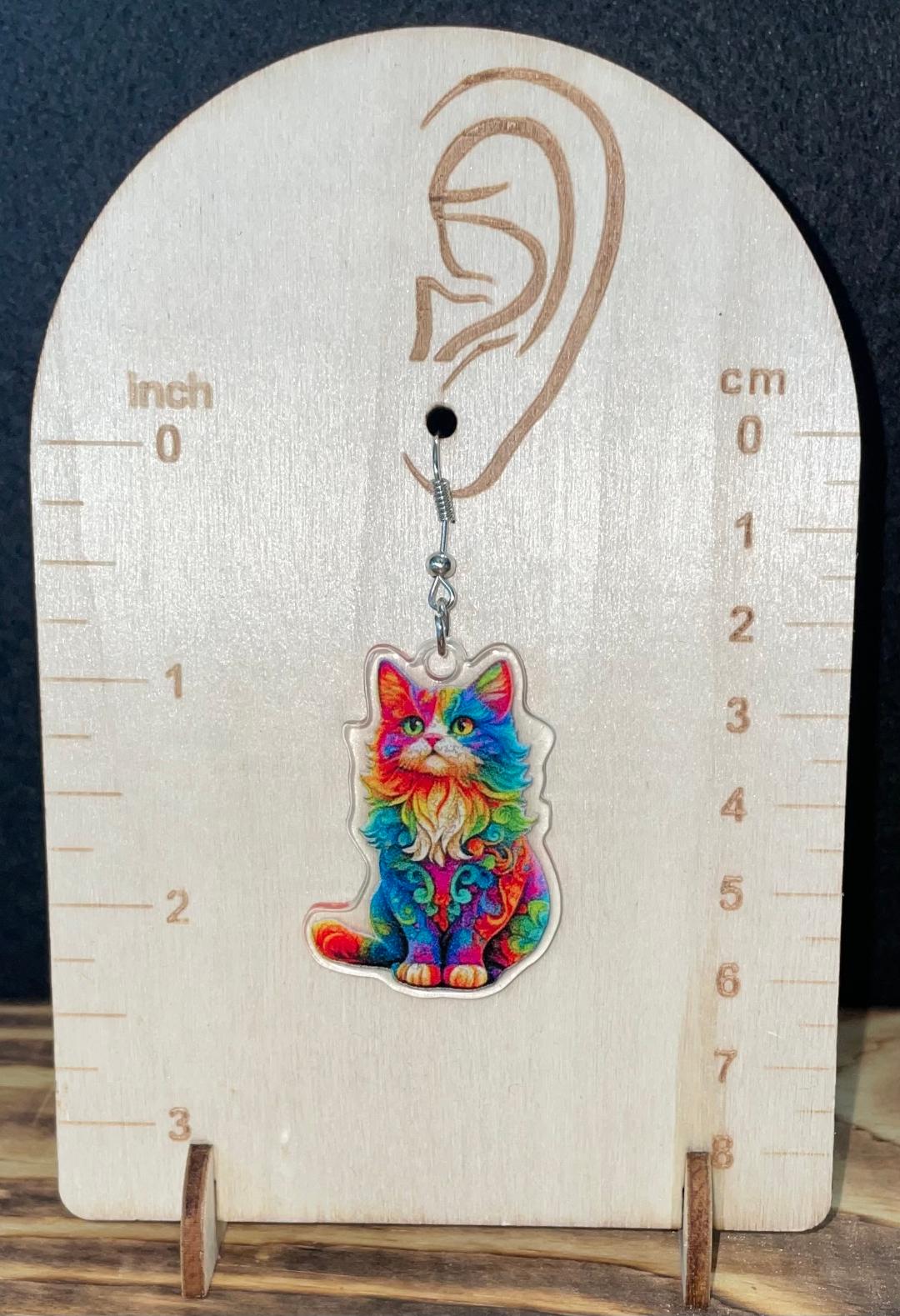 NEW Neon Rainbow Acrylic Kitten Earrings