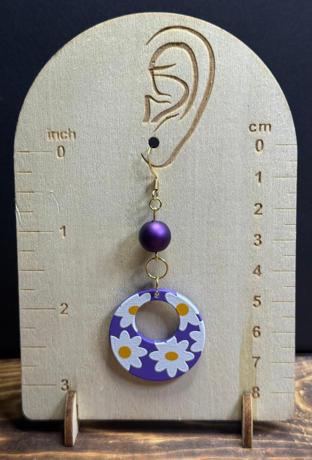 NEW Purple Flower Hoop Hippie Earrings w/ Matte Finish Glass Bead