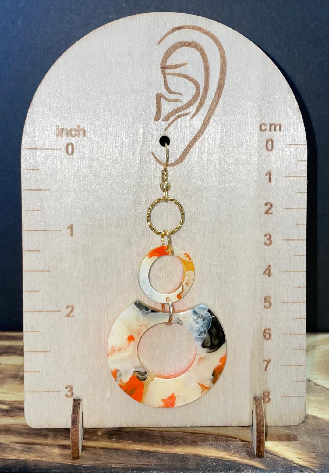 NEW Retro Orange/Black Double Circle Hoop Acrylic Flirty Earrings
