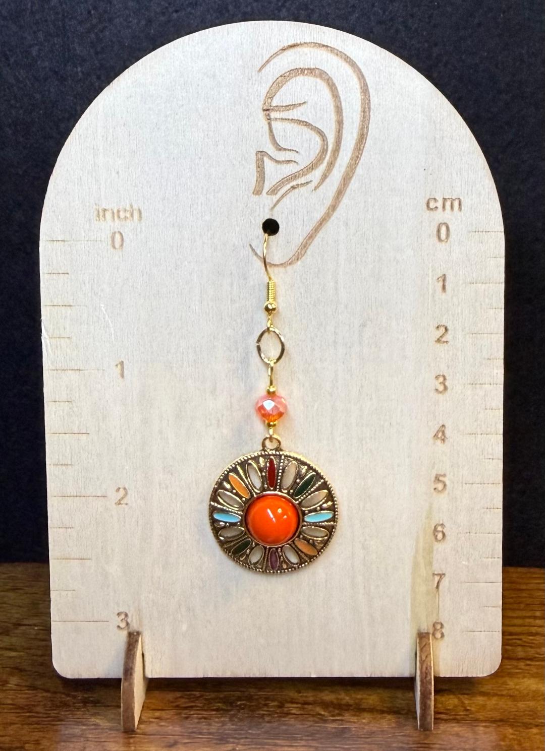 NEW Orange Center Medallion Earrings w/ Glass Faceted Bead