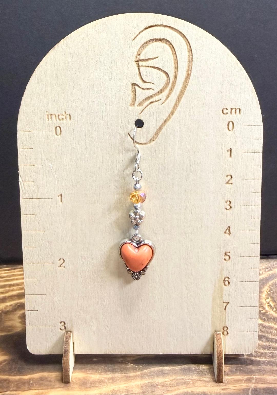 NEW Orange Heart Charm Earrings w/ Flower & Glass Beads