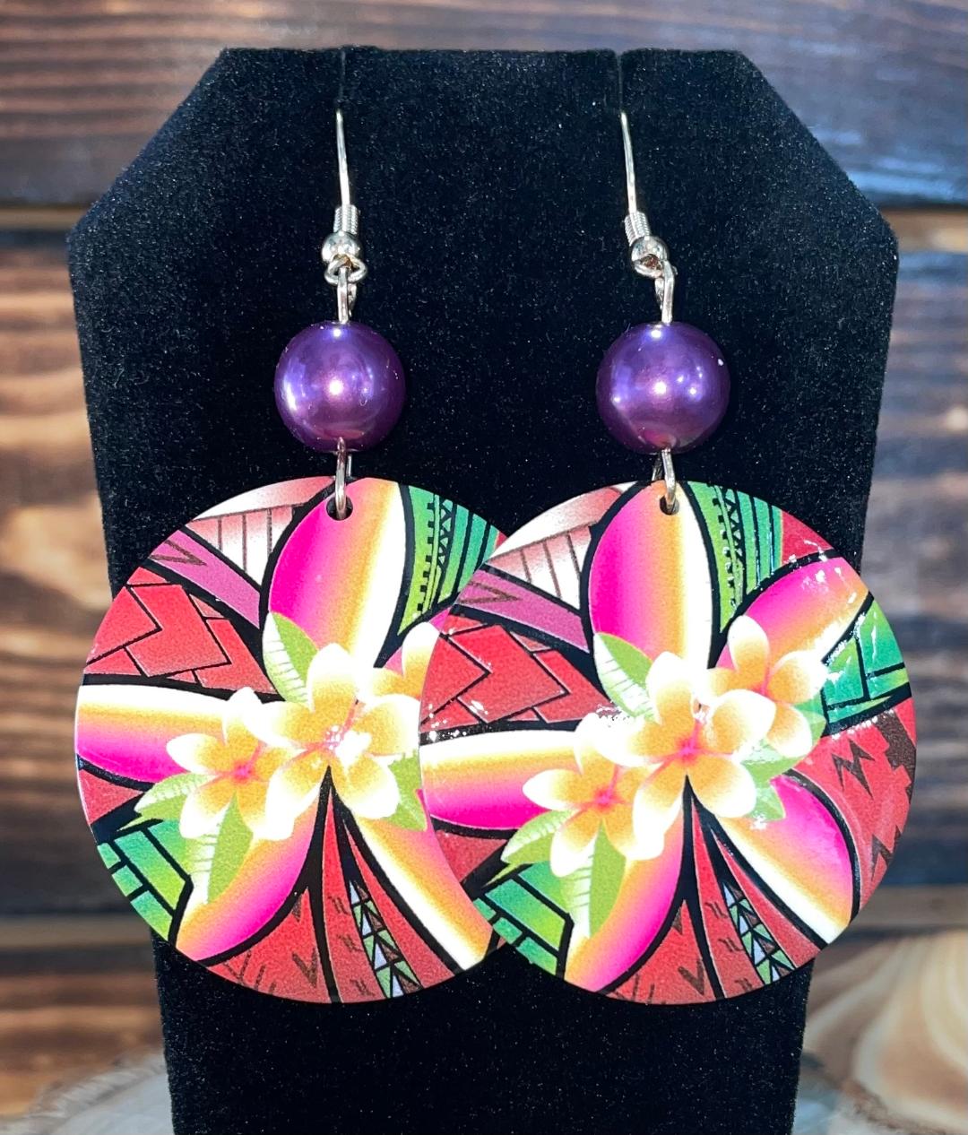 NEW Tropical Orange Multicolor Flower Acrylic Vacation / Beach Earrings