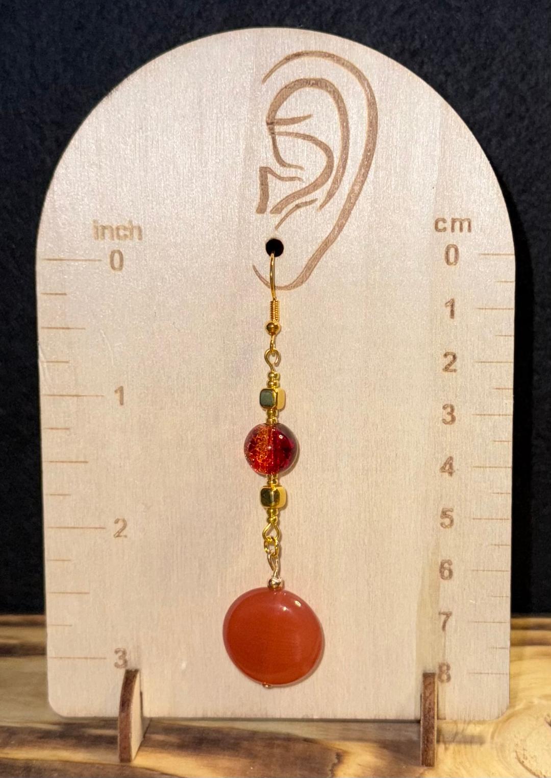NEW Warm Orange Round Resin Charm & Glass Bead Earrings