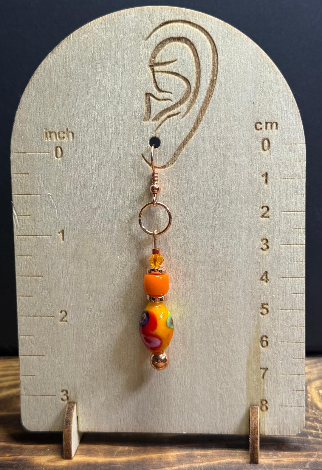 NEW Brightly Colored Lampwork Mexican Style Bead Earrings w/ Amber Glass Beads