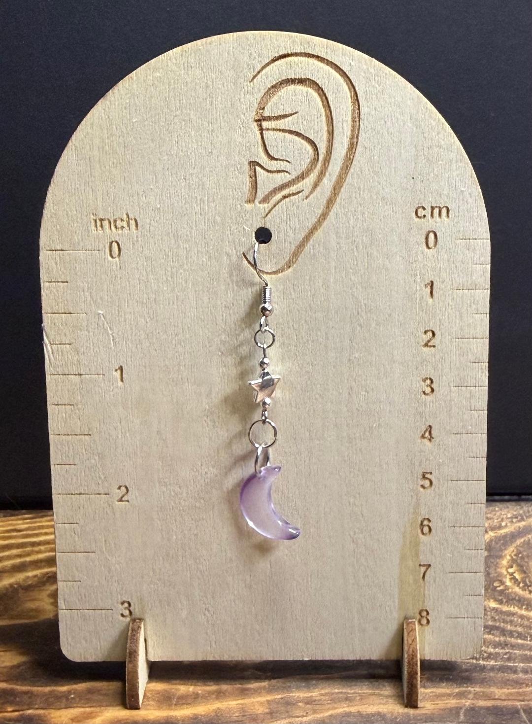 NEW Pale Purple Crescent Moon Earrings w/ Silver Star Beads