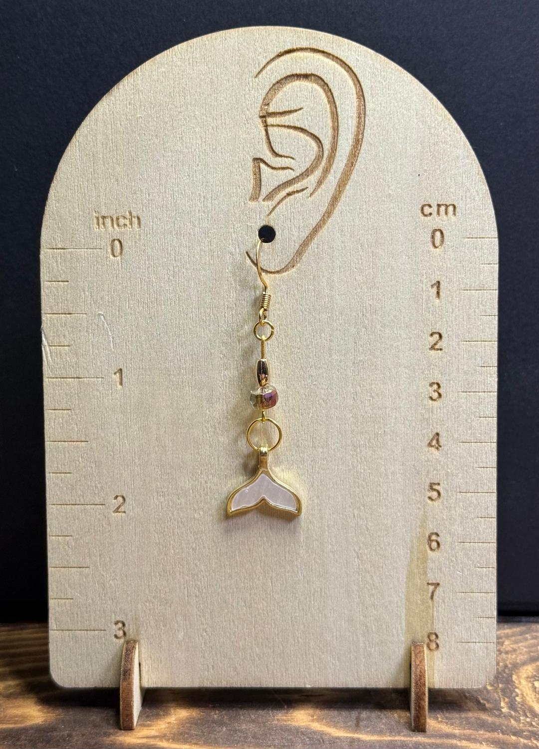 NEW Enamel Pearl White Mermaid Fish Whale Tail Earrings w/ Glass Beads