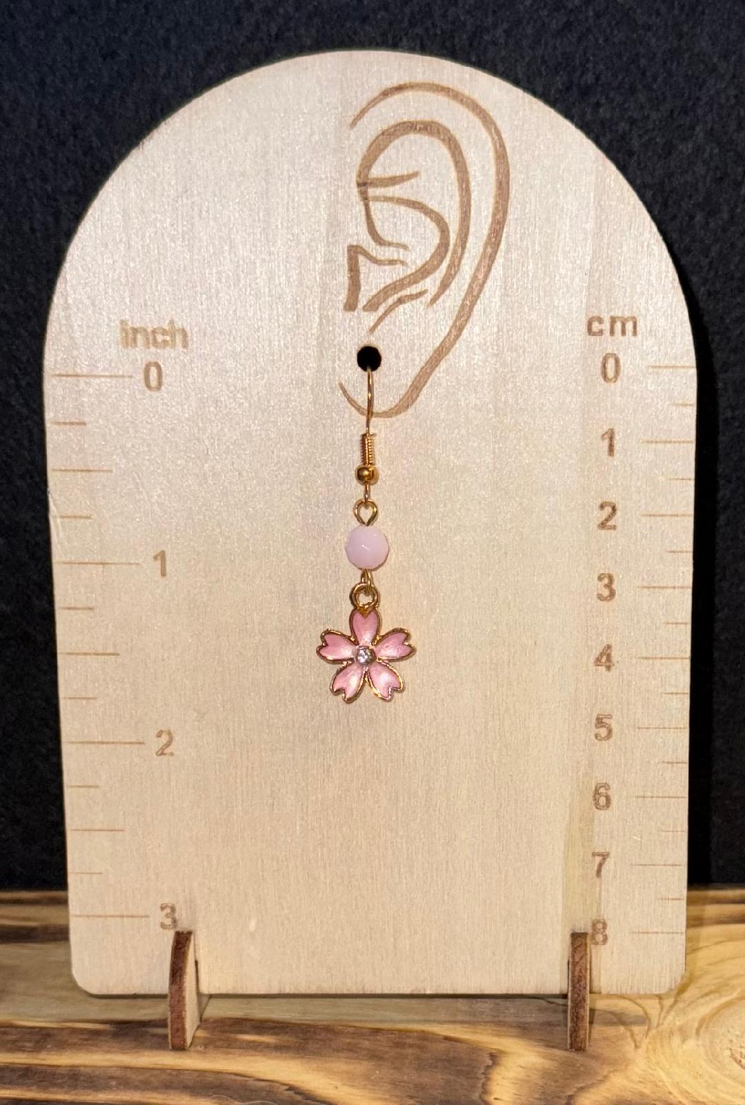 NEW Little Pink Enamel Flower Earrings w/ Rhinestone Center