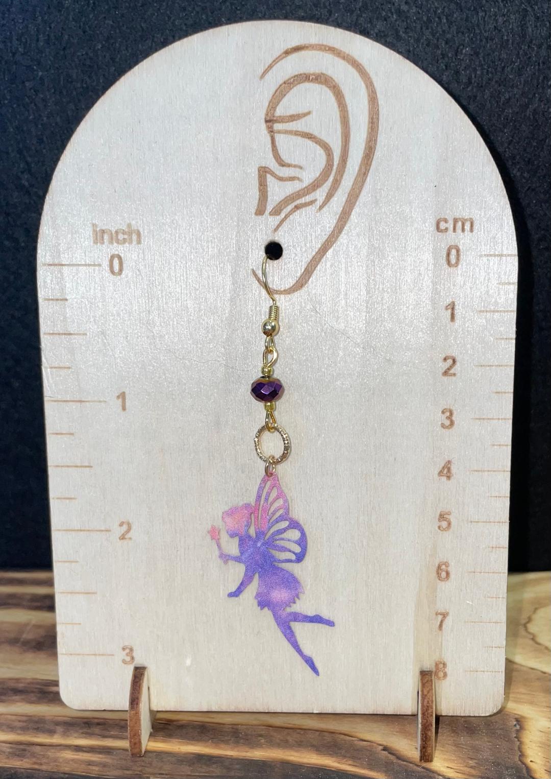 NEW Whimsical Pink & Purple Large Fairy Silhouette Earrings