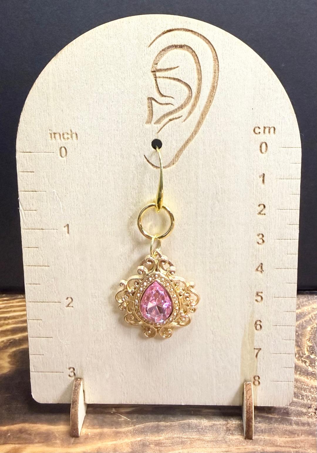 NEW Large Pink Stone Earrings in Filigree Setting