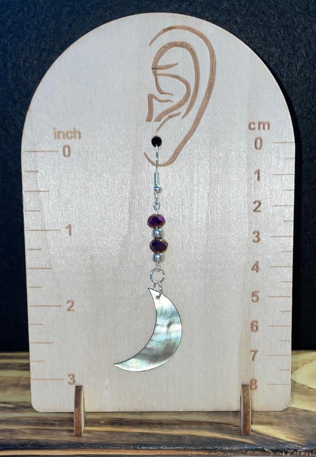 NEW Natural Black Lip Shell & Plum Bead Moon Earrings