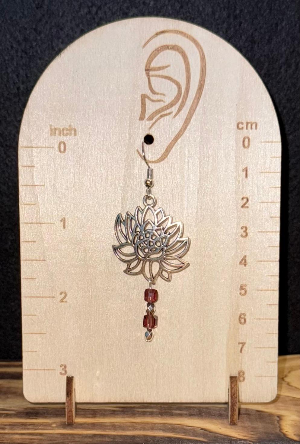 NEW Lotus Flower & Square Plum Glass Bead Earrings