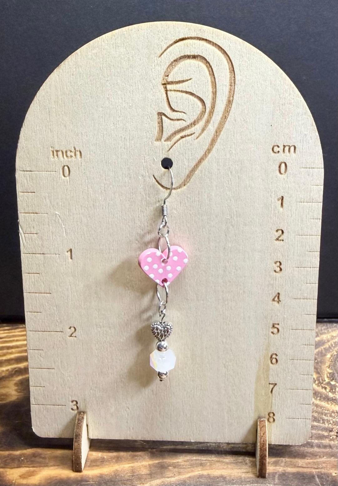 NEW Pink Polka Dot Heart Earrings with Filigree & Glass Beads