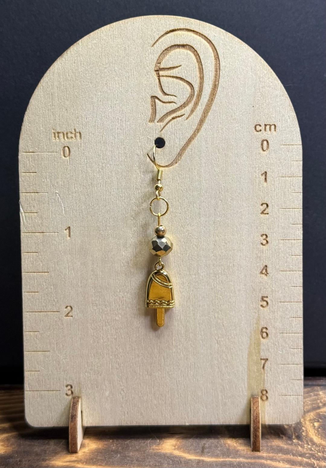 NEW Gold Stainless Steel Popsicle Charm Earrings w/ Gold Glass Beads