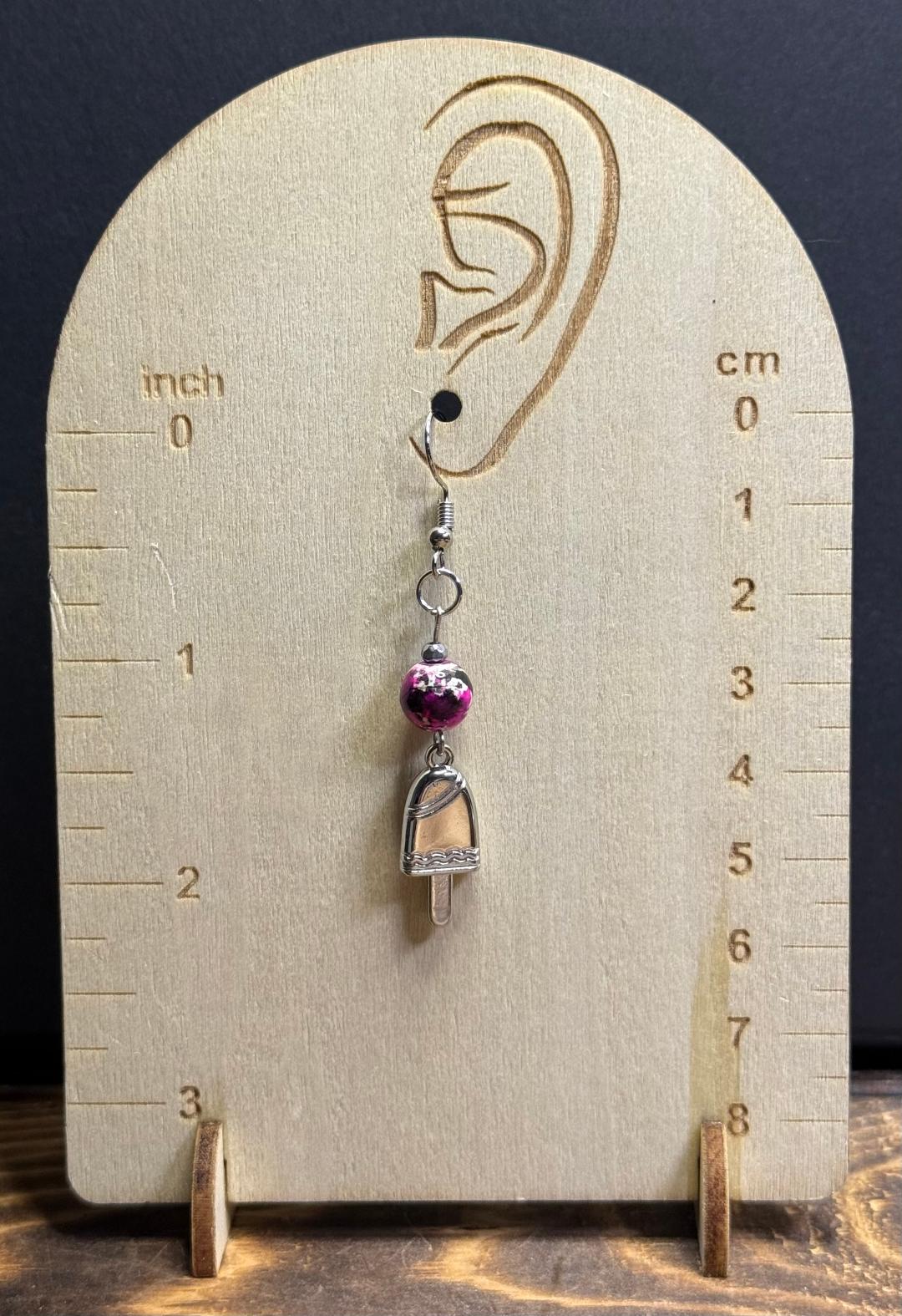 NEW Silver Stainless Steel Popsicle Charm Earrings w/ Stone Splatter Beads