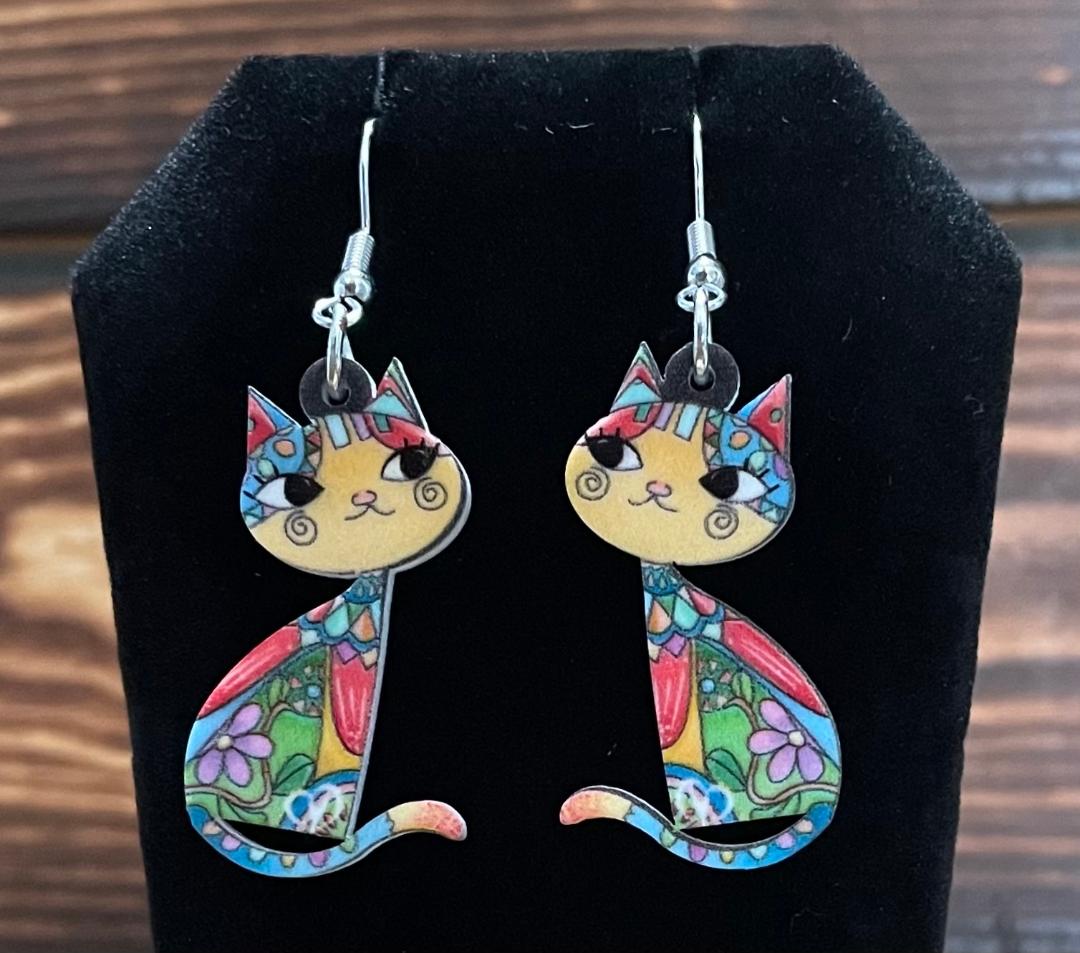 NEW Colorful Mexican Style Double Sided Boho Cat Earrings