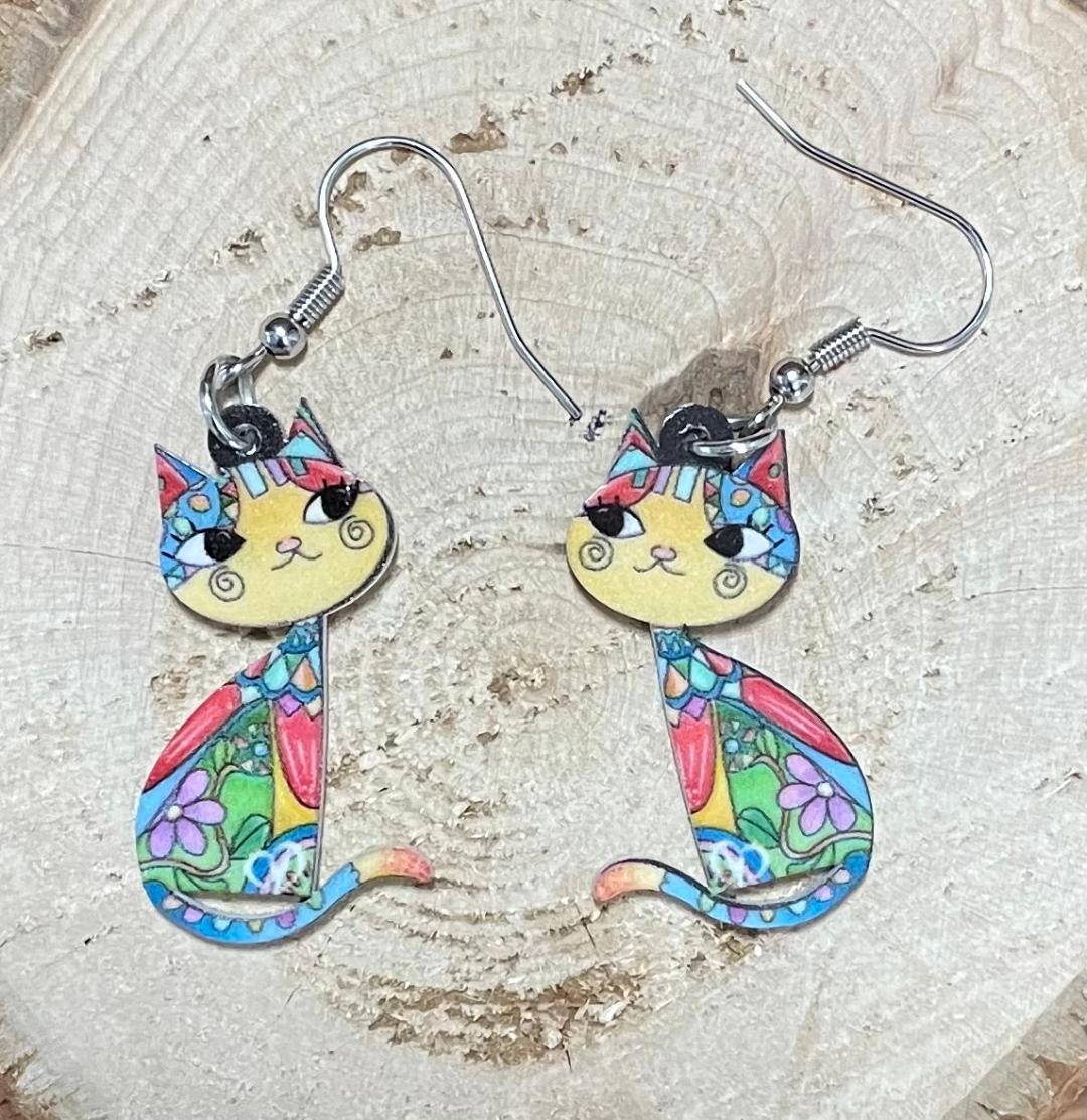 NEW Colorful Mexican Style Double Sided Boho Cat Earrings