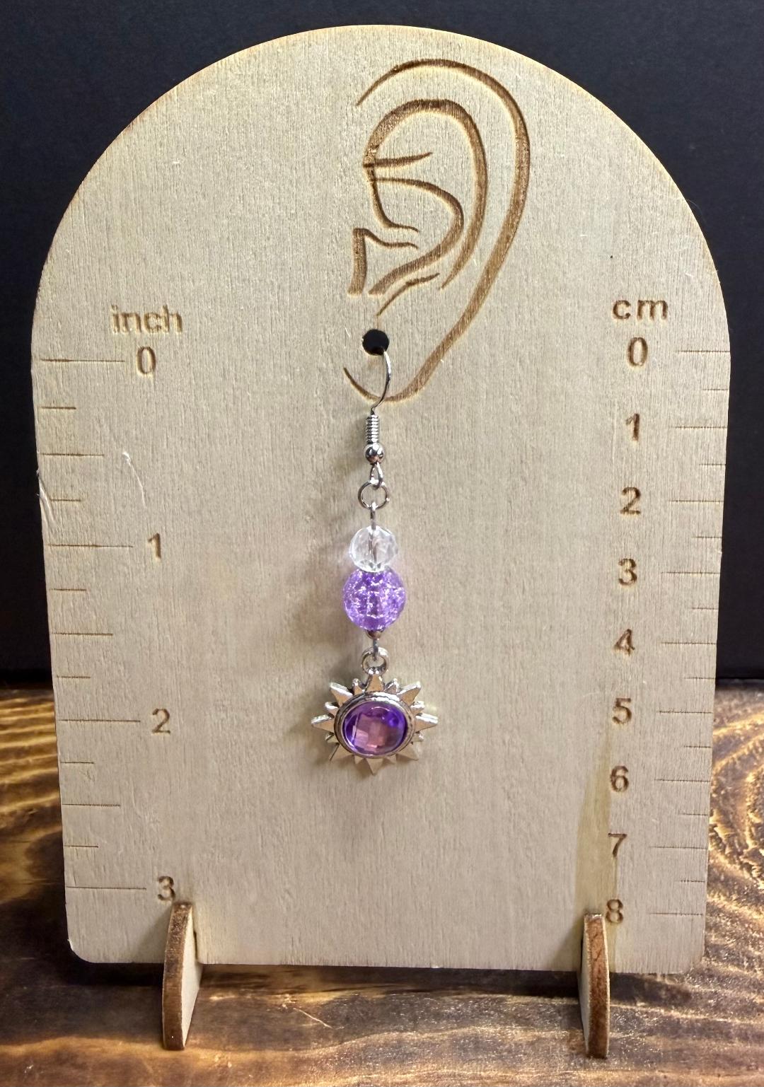 NEW Purple Center Sunburst Earrings w/ Crackle Glass Beads