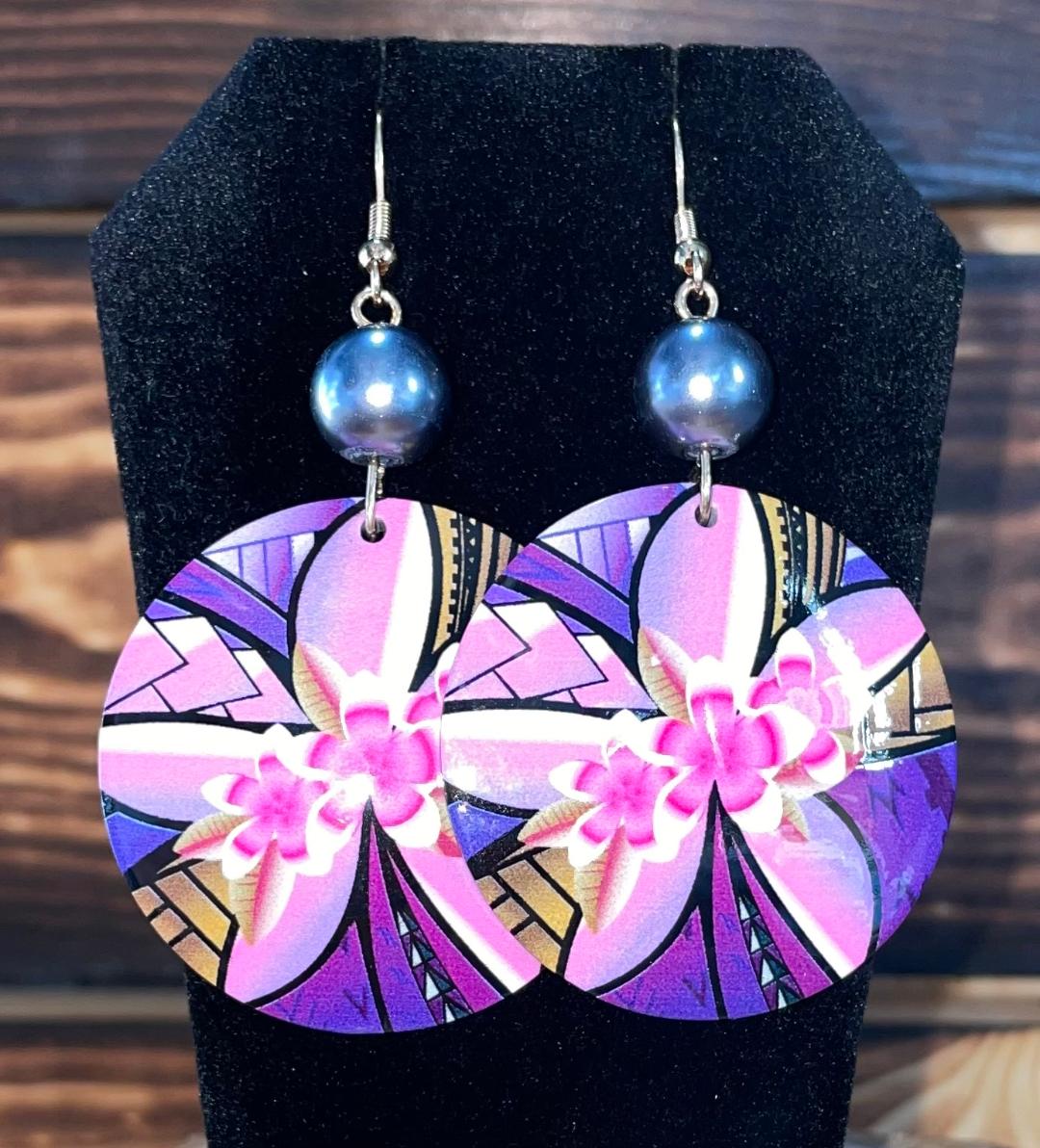 NEW Tropical Pink & Purple Flower Acrylic Vacation / Beach Earrings