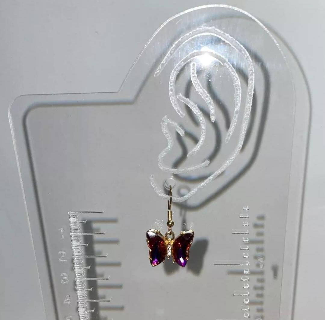 NEW Vibrant Iridescent Purple Rhinestone Butterfly & Gold Tone Earrings