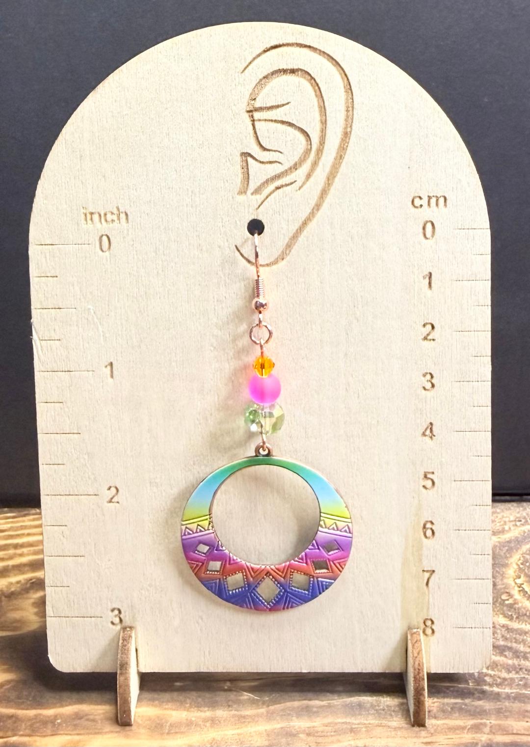 NEW Vibrant Rainbow Hoop Earrings w/ Glass Beads