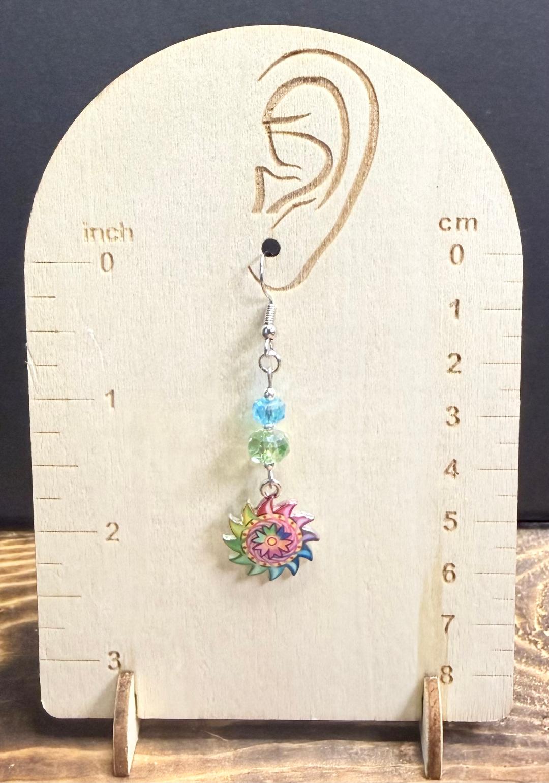 NEW Vibrant Rainbow Sunburst Earrings w/ Glass Beads